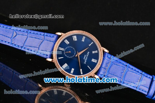 Patek Philippe Calatrava Miyota Quartz Rose Gold Case with Roman Numeral Markers and Blue Dial - Click Image to Close